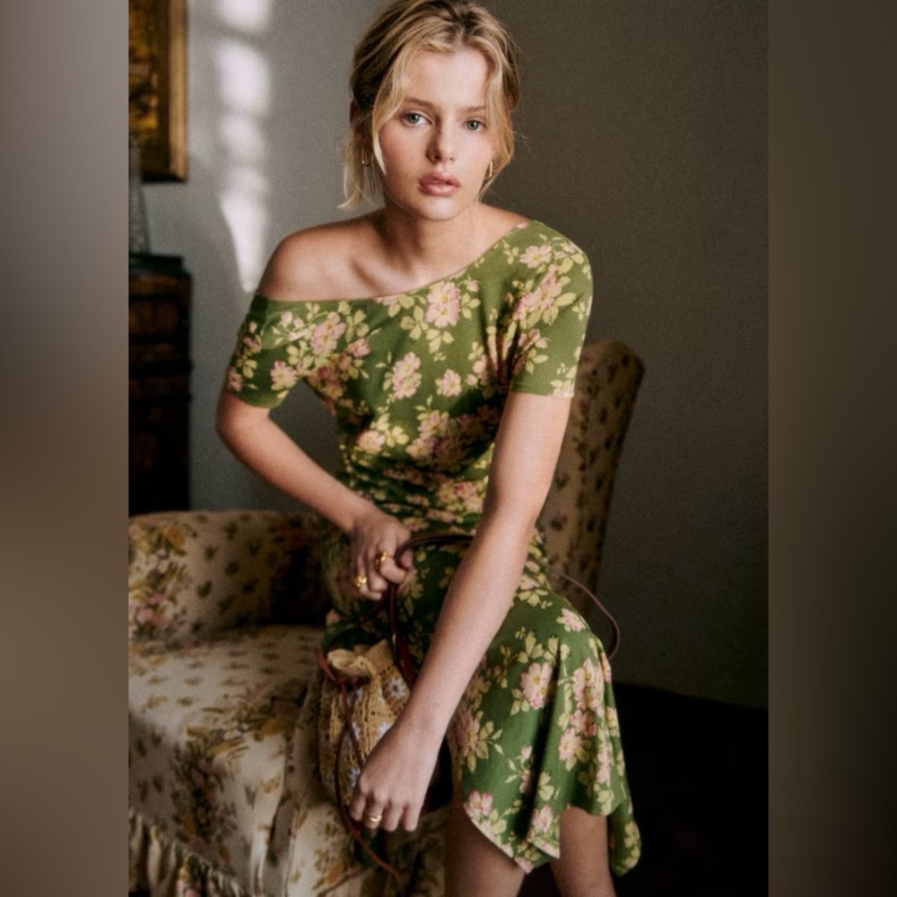 NWT Sezane Luce dress green flowers XS